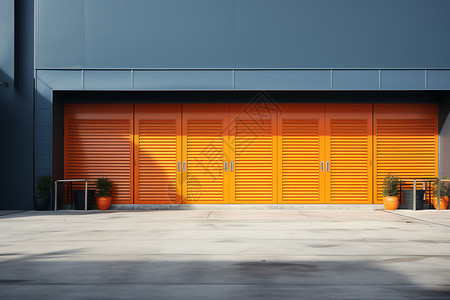 大仓库旁的橙色门高清图片