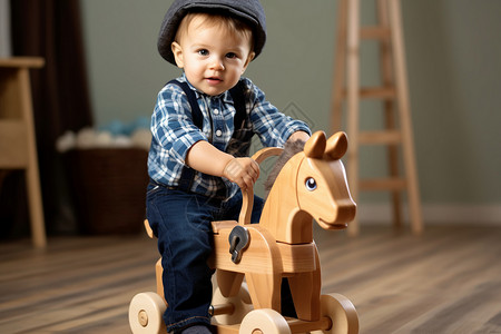 骑木马的小男孩图片