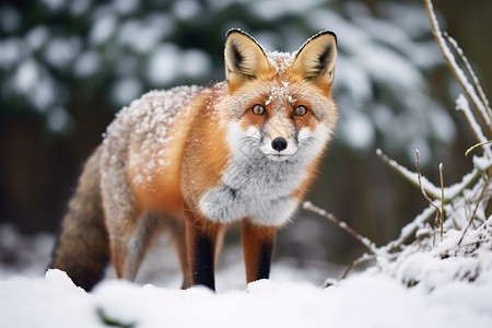 雪地上雪狐雪中狐愚蠢而可爱背景