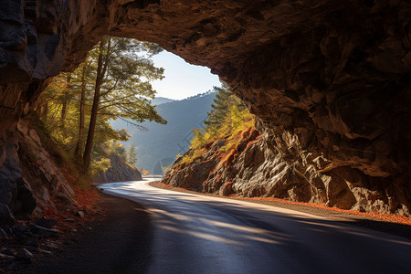山路穿过洞穴图片