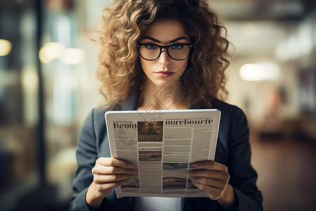 女人在读报纸背景图片