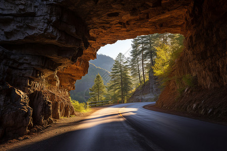 峡谷穿越穿越山洞的公路背景