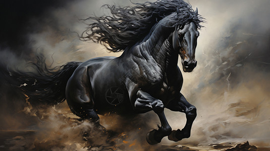 奔跑的黑色马背景图片
