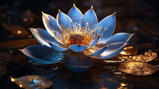 蓝莲花在水面上背景图片