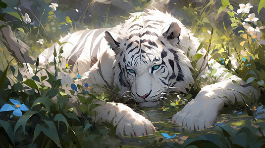 一只白老虎背景图片
