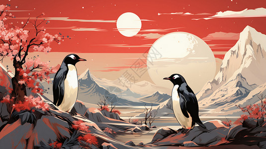 可爱的企鹅卡通插画图片