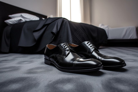 神秘的奢华经典黑皮鞋高清图片