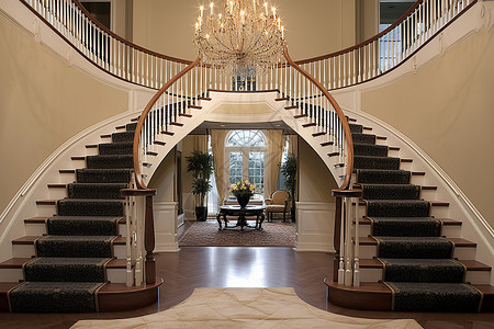 奢华大堂的楼梯转角高清图片