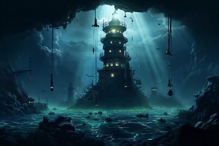 洞穴系统幽静的深海世界插画