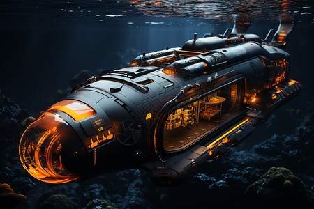 巨型海洋蝠鲼海底的巨型游艇设计图片