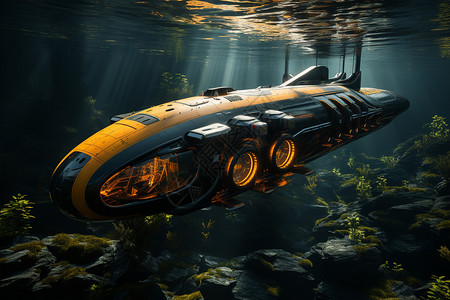 深海中的流线型潜艇图片