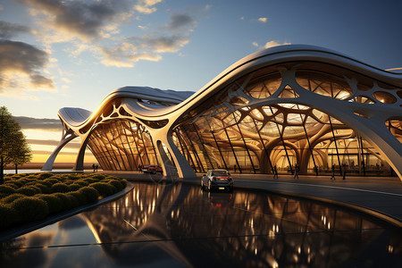 曲线型未来主义建筑背景