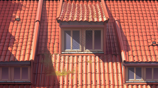 红瓦屋顶的窗户高清图片