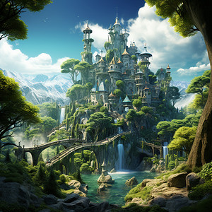 梦幻建筑月亮城堡背景图片