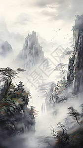 薄雾中的悬崖绝壁背景图片