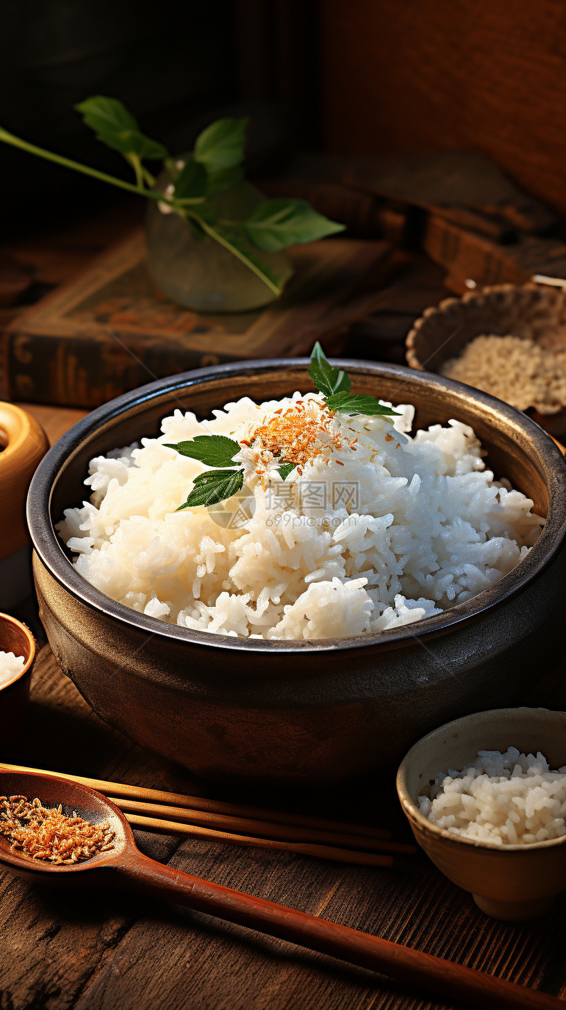 桌子上一碗米饭图片