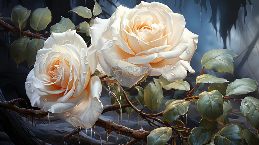 美丽的白玫瑰插画图片