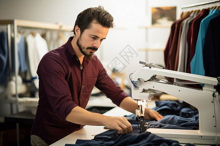 男人用服装织机工作图片