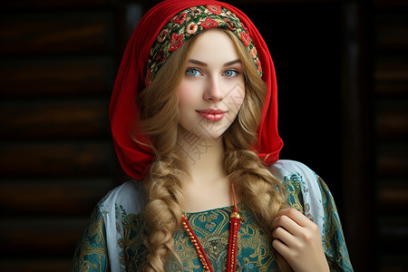 美女戴红色头巾背景图片