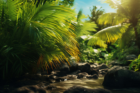 热带森林的棕榈树图片