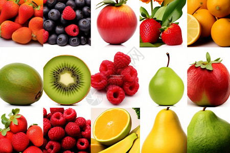 新鲜桃子多种水果蔬菜设计图片