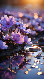 水边盛开的紫色小花图片
