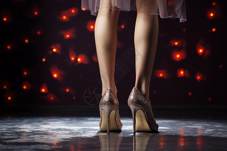 女士高跟鞋高跟鞋闪耀舞台上背景