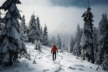 冬天爬雪山的人图片