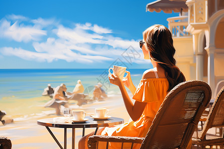 海边咖啡时光背景图片
