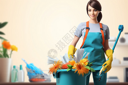 勤勉的女清洁工背景图片