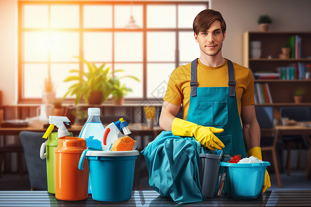 疲累的家政人员清洁人员忙碌的厨房工作插画