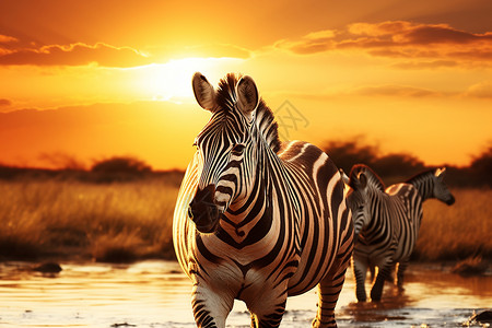 南非大草原觅食的斑马背景