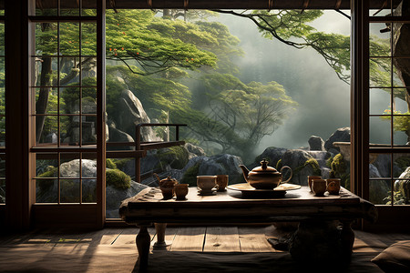 山林间的茶室图片