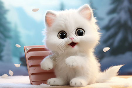 雪猫户外的白色卡通猫设计图片