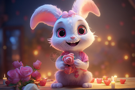 可爱的兔子和花朵背景图片