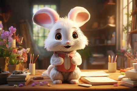 桌子上的兔子背景图片