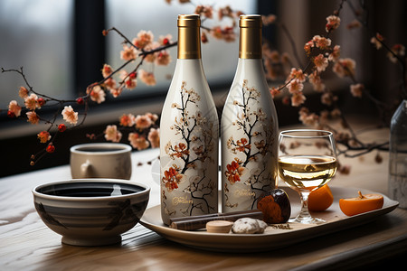 酒瓶上的浮雕花纹背景图片