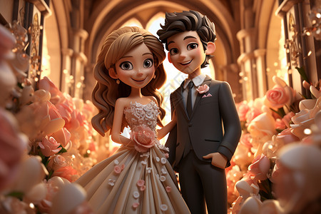 卡通的童话婚礼背景图片