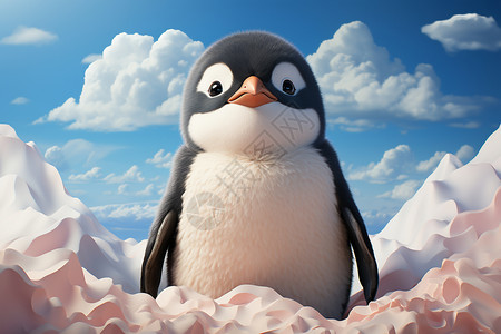 蓝天白云背景下的企鹅图片
