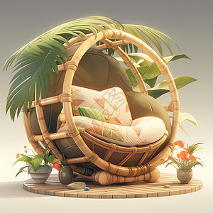 时尚的竹椅家具插画