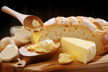 黄油和新鲜的面包图片