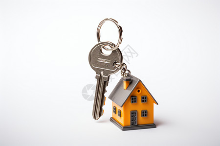金属空白的白色房屋钥匙扣上有一把房屋钥匙背景