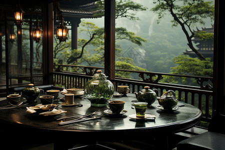 新中式风景山居茶艺环境背景