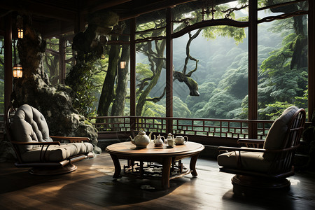 静谧的新中式风茶室背景图片