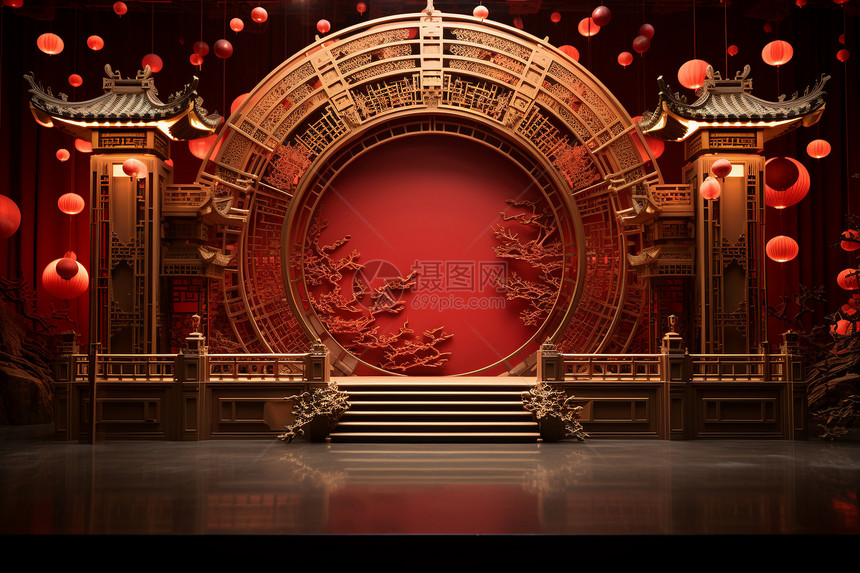 东方舞台红色装饰图片
