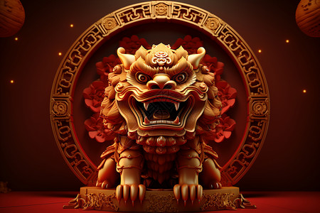 喜庆的狮子雕塑高清图片