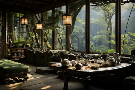 窗外山色的茶屋图片