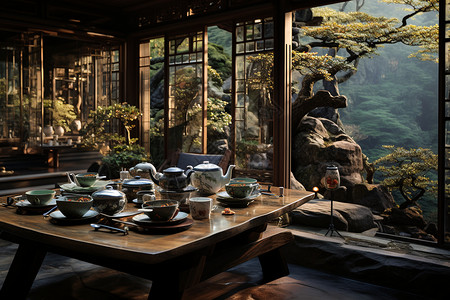 中国风茶室环境背景图片