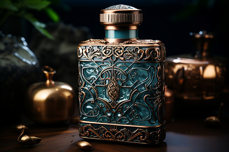青铜花纹青铜色调的酒罐背景