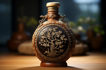 瓷花纹展示的瓷酒罐背景